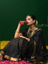 Golden Noir Saree with Zari Checks and Stripe Blouse Fabric
